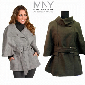 Andrew Marc Aerial Wool Capelet Jacket Green size 12